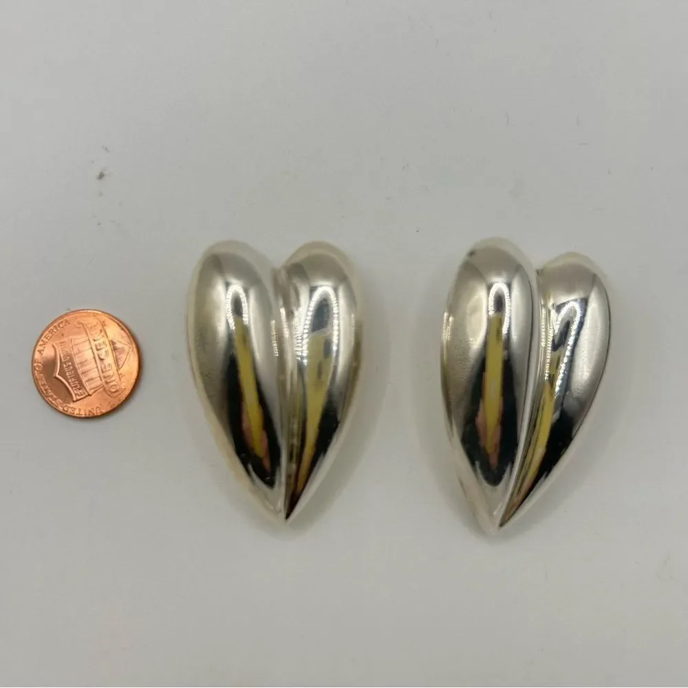 Bayanihan LTD Vintage Chunky Sterling Silver 925 Puffy Heart Pierced Earrings